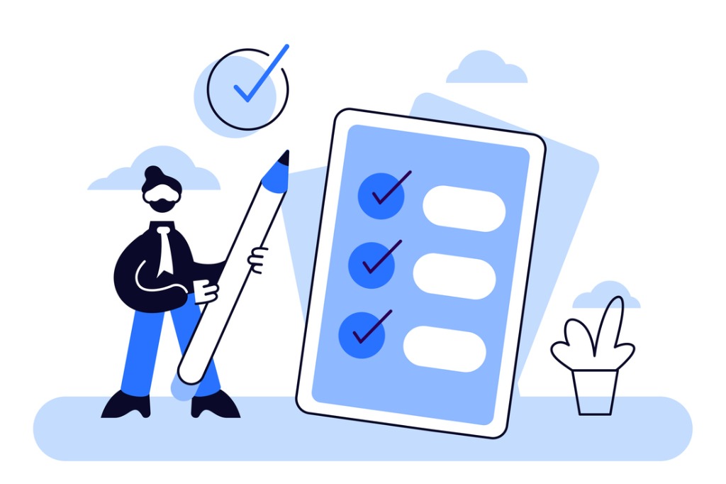 Task done vector illustration flat tiny check to do list persons vector id1296750076